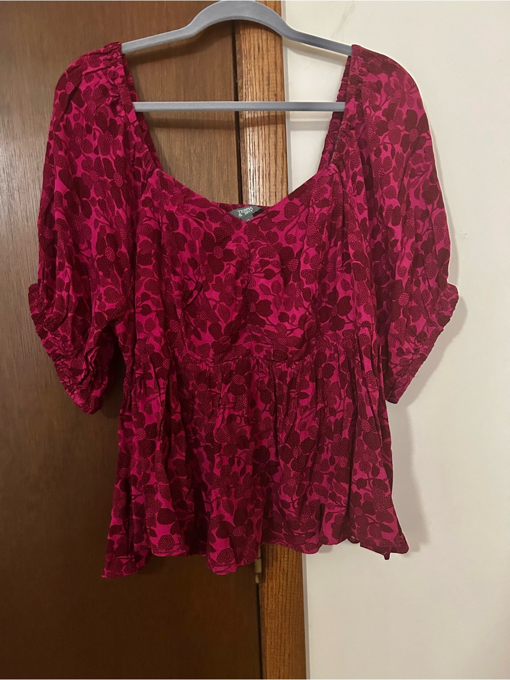 Terra & Sky Magenta Floral Scoop Neck Blouse